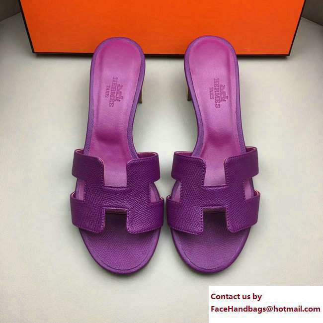 Hermes Heel 5cm Oasis Slipper Sandals in Epsom Calfskin Purple