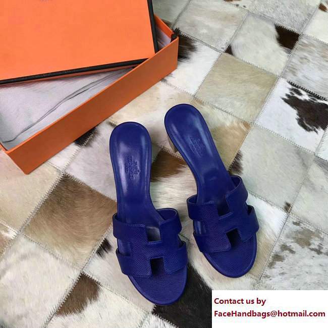 Hermes Heel 5cm Oasis Slipper Sandals in Epsom Calfskin Royal Blue