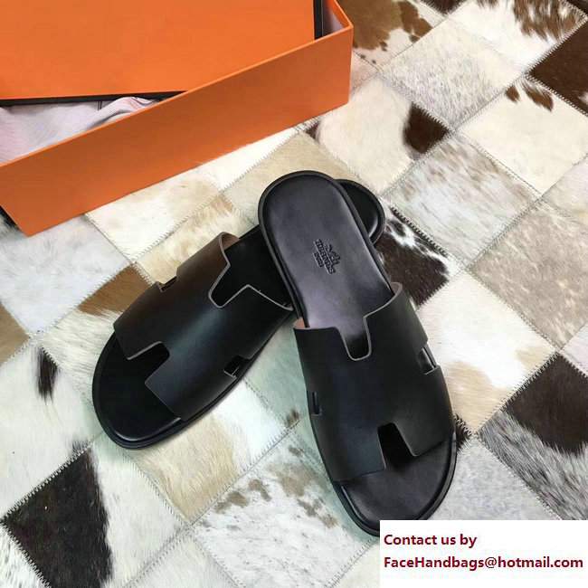 Hermes Izmir Men's Slipper Sandals in Box Calfskin Black