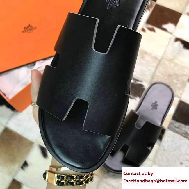 Hermes Izmir Men's Slipper Sandals in Box Calfskin Black