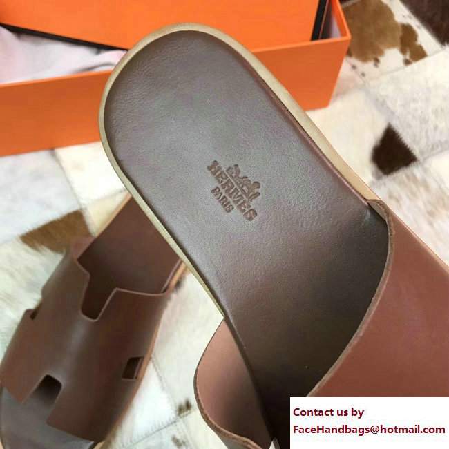 Hermes Izmir Men's Slipper Sandals in Box Calfskin Dark Brown