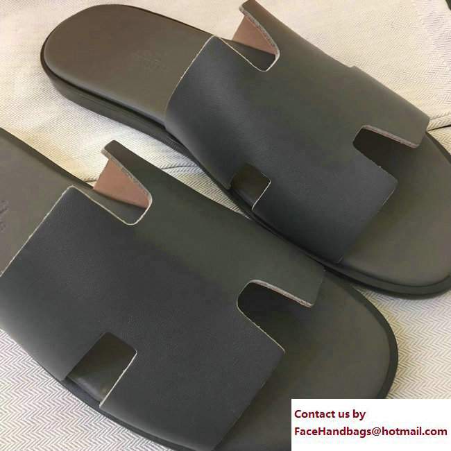 Hermes Izmir Men's Slipper Sandals in Box Calfskin Gray