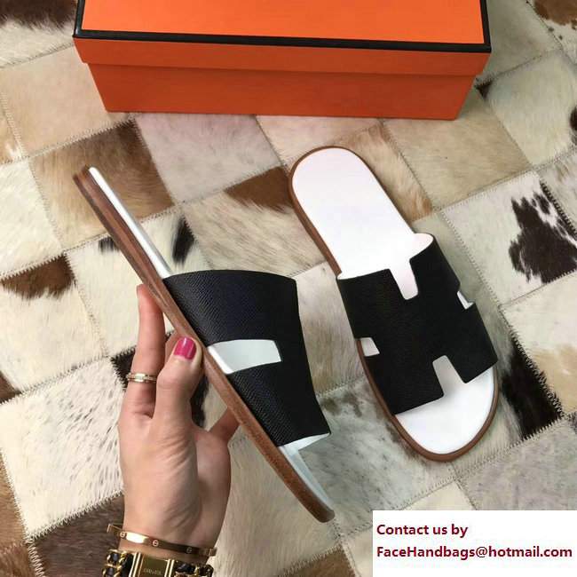 Hermes Izmir Men's Slipper Sandals in Epsom Calfskin Black/White