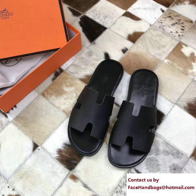 Hermes Izmir Men's Slipper Sandals in Epsom Calfskin Black