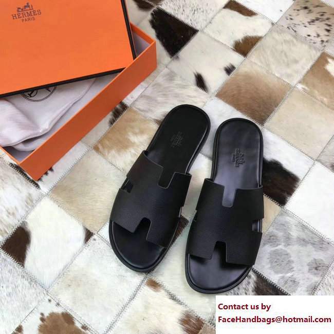 Hermes Izmir Men's Slipper Sandals in Epsom Calfskin Black