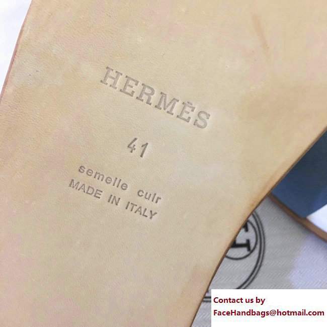 Hermes Izmir Men's Slipper Sandals in Epsom Calfskin Denim Blue/Off White