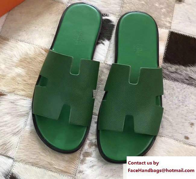 Hermes Izmir Men's Slipper Sandals in Epsom Calfskin Green