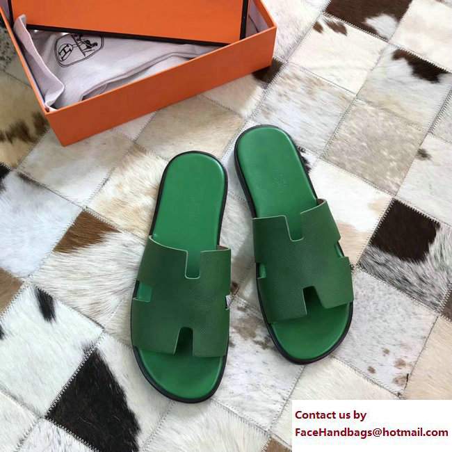 Hermes Izmir Men's Slipper Sandals in Epsom Calfskin Green