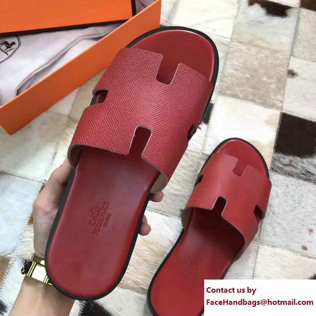 Hermes Izmir Men's Slipper Sandals in Epsom Calfskin Red