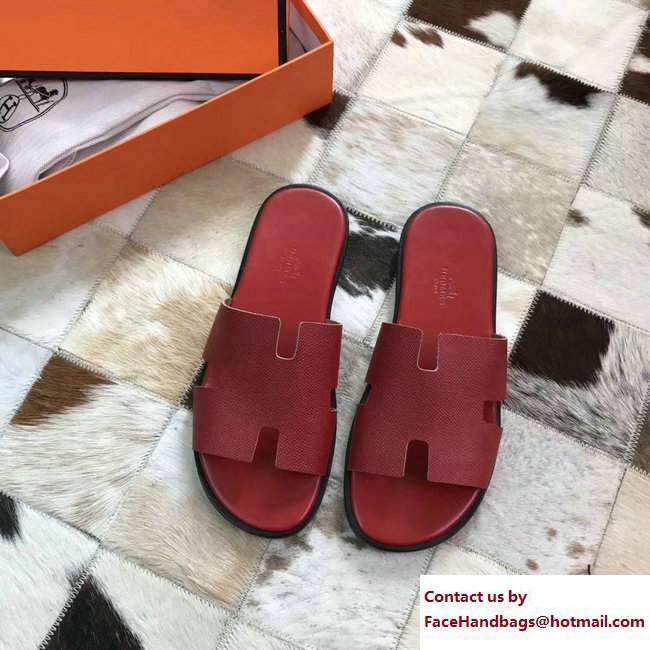 Hermes Izmir Men's Slipper Sandals in Epsom Calfskin Red