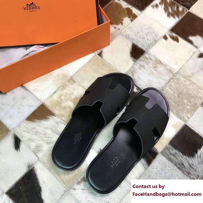 Hermes Izmir Men's Slipper Sandals in Togo Calfskin Black