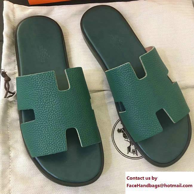 Hermes Izmir Men's Slipper Sandals in Togo Calfskin Green