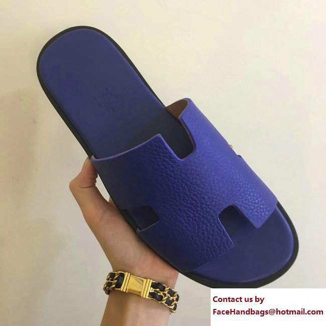 Hermes Izmir Men's Slipper Sandals in Togo Calfskin Purple