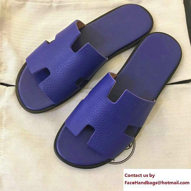 Hermes Izmir Men's Slipper Sandals in Togo Calfskin Purple
