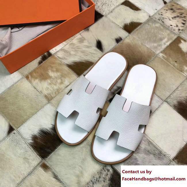 Hermes Izmir Men's Slipper Sandals in Togo Calfskin White
