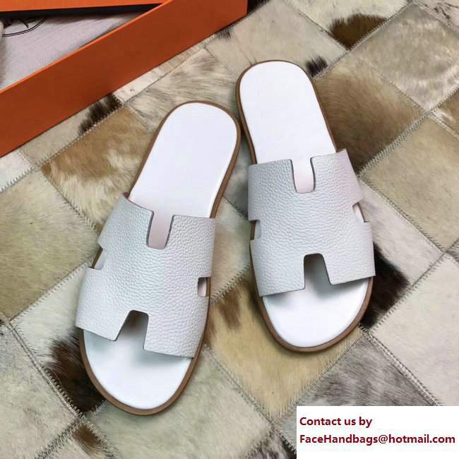 Hermes Izmir Men's Slipper Sandals in Togo Calfskin White