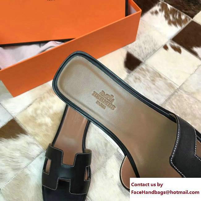 Hermes Oran Slipper Sandals in Box Calfskin Black