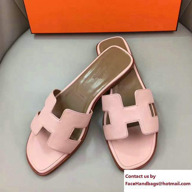 Hermes Oran Slipper Sandals in Box Calfskin Pink