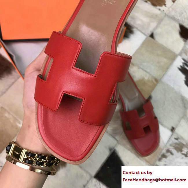 Hermes Oran Slipper Sandals in Box Calfskin Red