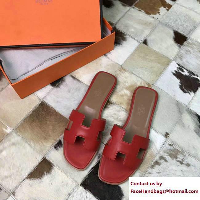 Hermes Oran Slipper Sandals in Box Calfskin Red