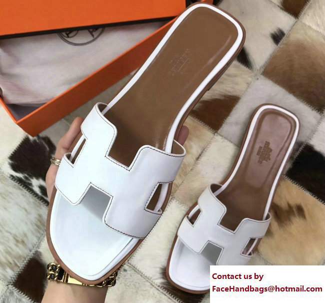 Hermes Oran Slipper Sandals in Box Calfskin White