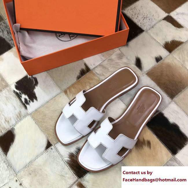 Hermes Oran Slipper Sandals in Box Calfskin White