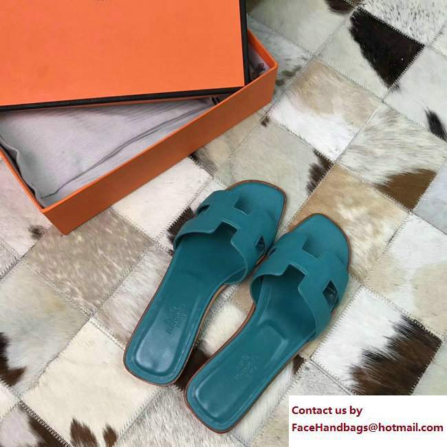 Hermes Oran Slipper Sandals in Epsom Calfskin Aqua