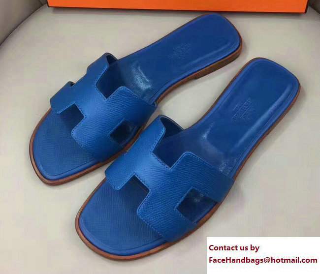 Hermes Oran Slipper Sandals in Epsom Calfskin Blue