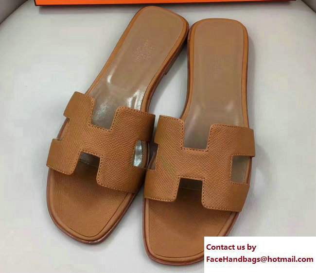 Hermes Oran Slipper Sandals in Epsom Calfskin Brown