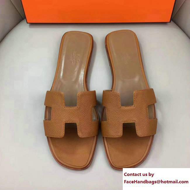 Hermes Oran Slipper Sandals in Epsom Calfskin Brown