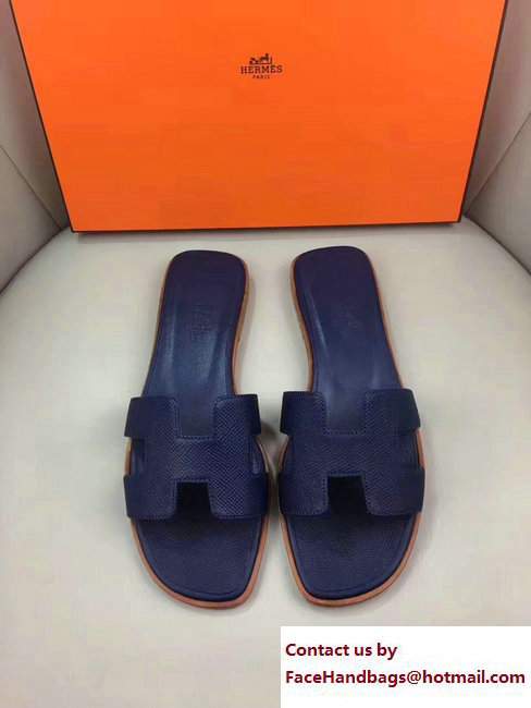 Hermes Oran Slipper Sandals in Epsom Calfskin Navy Blue