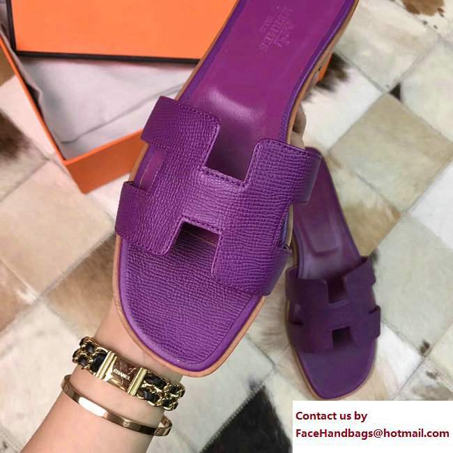Hermes Oran Slipper Sandals in Epsom Calfskin Purple