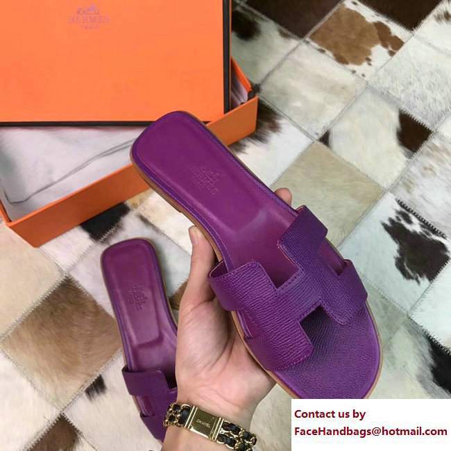 Hermes Oran Slipper Sandals in Epsom Calfskin Purple