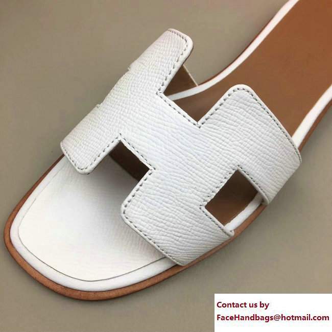 Hermes Oran Slipper Sandals in Epsom Calfskin White/Brown