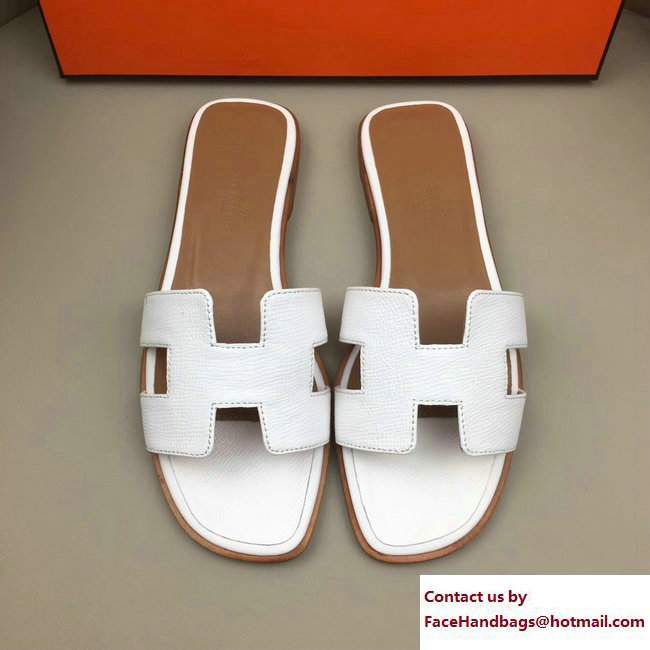 Hermes Oran Slipper Sandals in Epsom Calfskin White/Brown