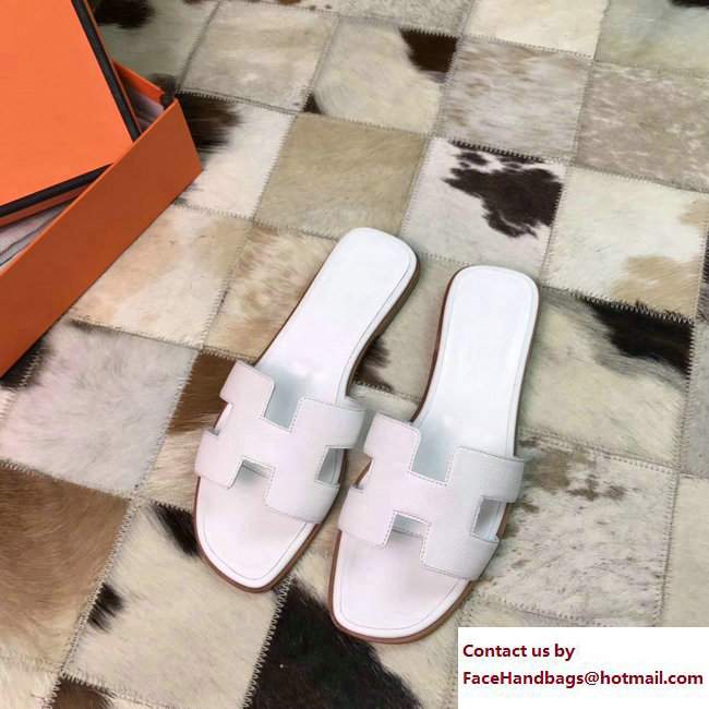 Hermes Oran Slipper Sandals in Epsom Calfskin White