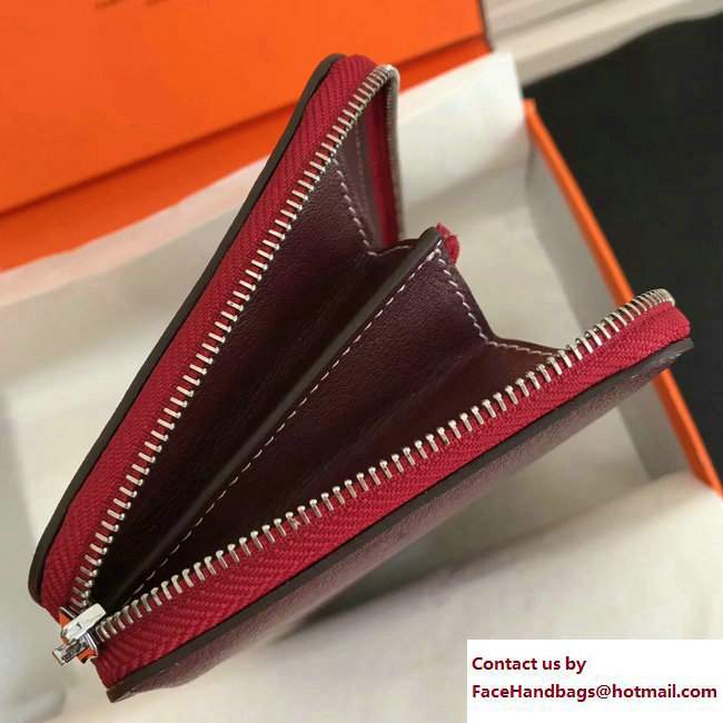 Hermes Swift Leather Cards Zipper Wallet Purplish Red