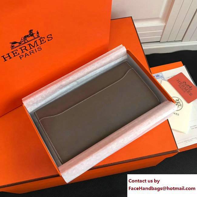 Hermes Swift Leather Constance Long Wallet Gray