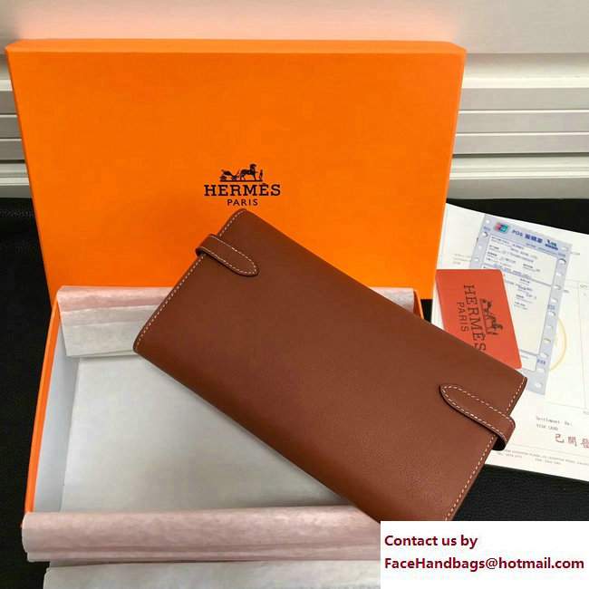 Hermes Swift Leather Kelly Long Wallet Brown