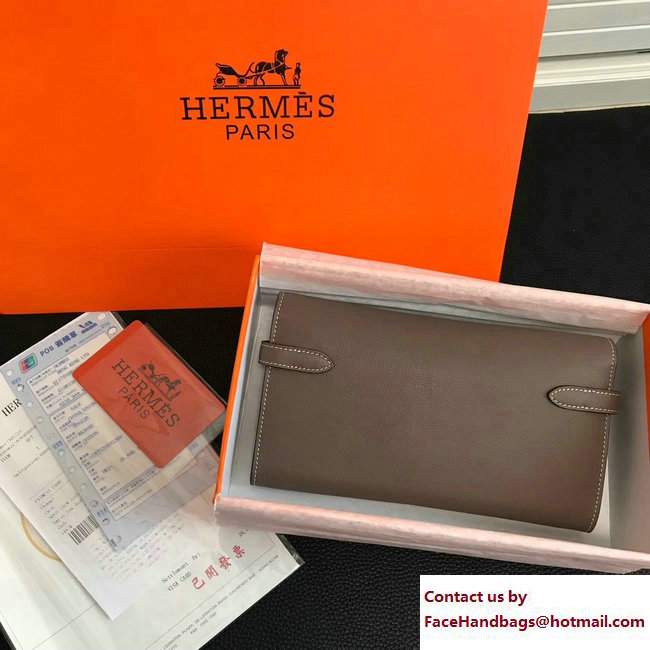 Hermes Swift Leather Kelly Long Wallet Gray