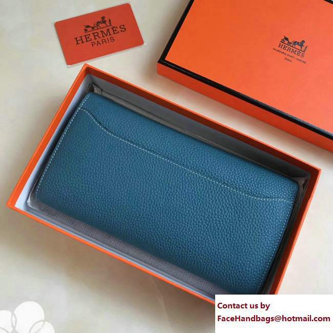 Hermes Togo Leather Constance Long Wallet Galicia Blue