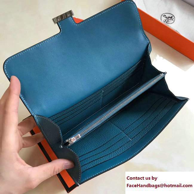 Hermes Togo Leather Constance Long Wallet Galicia Blue