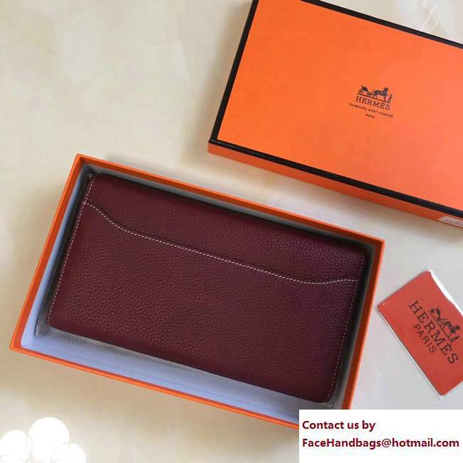 Hermes Togo Leather Constance Long Wallet Purplish Red