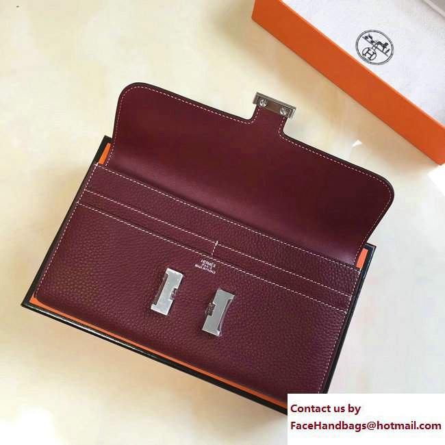 Hermes Togo Leather Constance Long Wallet Purplish Red
