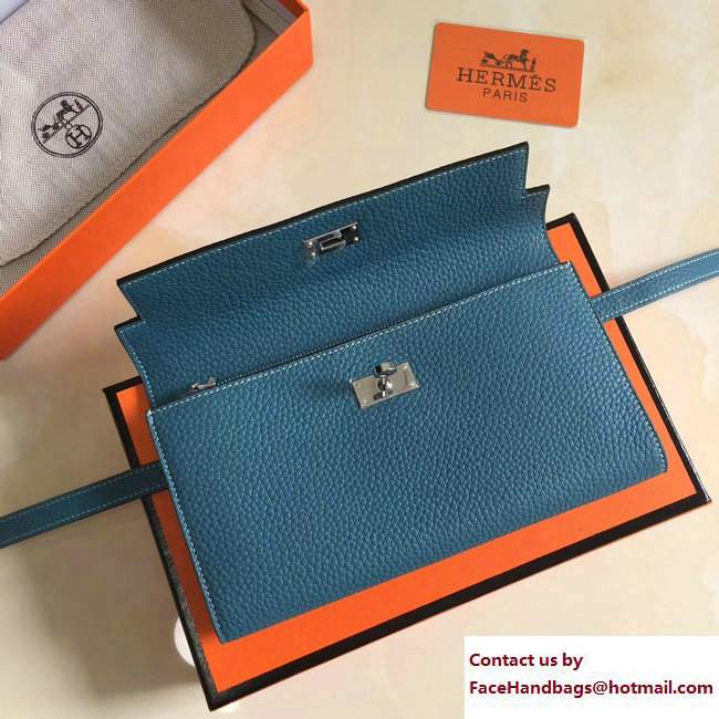 Hermes Togo Leather Kelly Long Wallet Galicia Blue