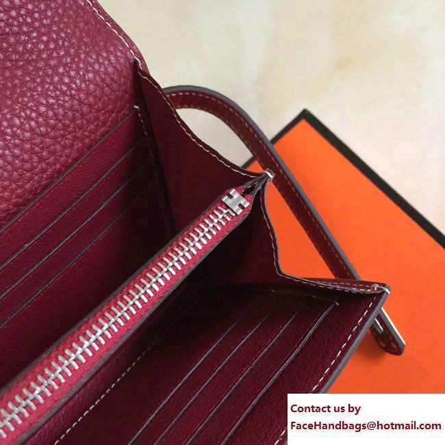 Hermes Togo Leather Kelly Long Wallet Purplish Red