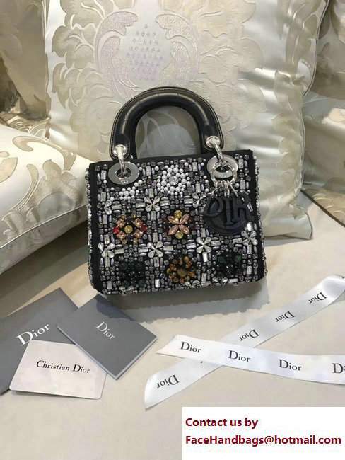 Lady Dior Mini/Small Bag Crystal Flower Black 2017 - Click Image to Close