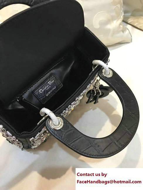 Lady Dior Mini/Small Bag Crystal Flower Black 2017 - Click Image to Close