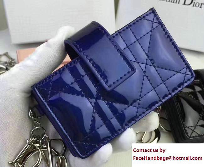 Lady Dior Patent Calfskin Card Holder Blue 2017