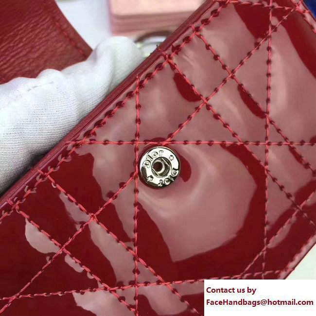 Lady Dior Patent Calfskin Card Holder Red 2017